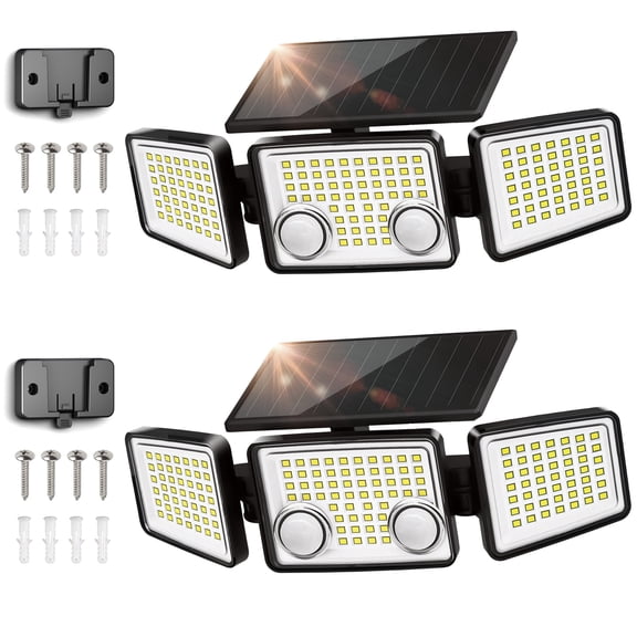 UME Solar Flood Security Lights Black 3000 Lumen IP65 Waterproof with 2 Motion Sensors Dusk to Dawn, 2 pack