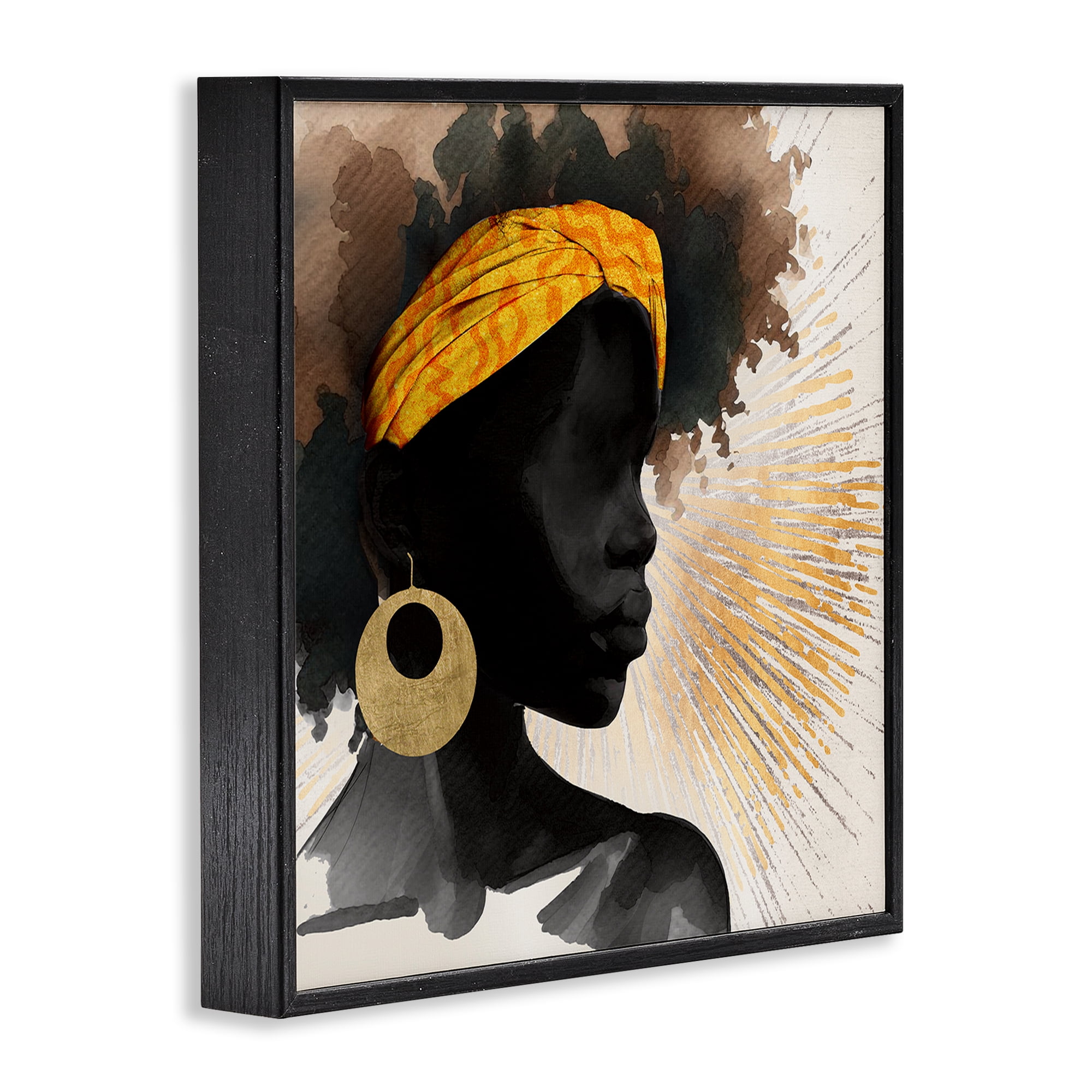 Stupell Industries Sunburst Silhouette with Headwrap Black Framed Giclee Art, design by CAD Designs