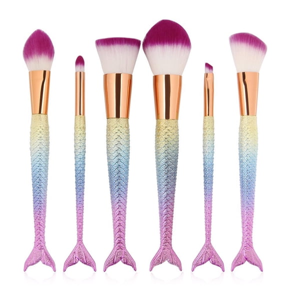 Juego de brochas de maquillaje LWhao estilo sirena con estuche cosmético, 6 unidades