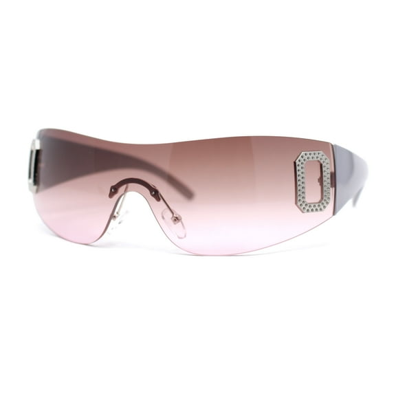 Womens Classic 90s Diva Rimless Shield Designer Fashion Sunglasses Silver - Brown Pink