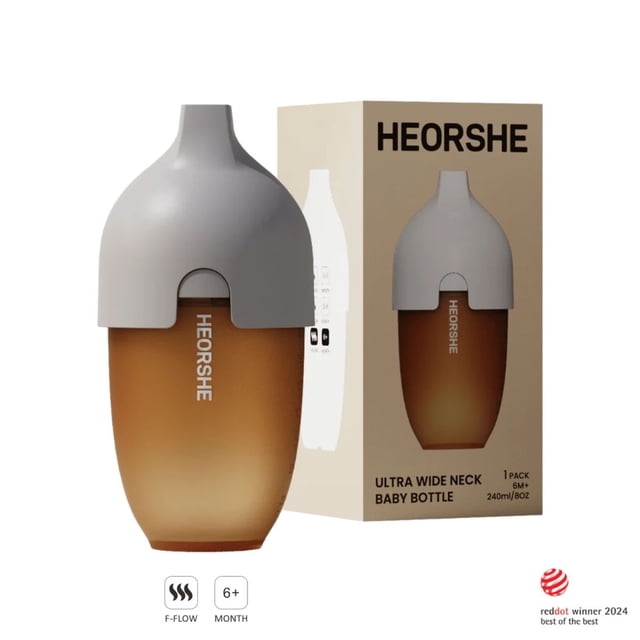 Biberón HEORSHE, cuello ultra ancho, 240 ml, gris, más de 6 meses