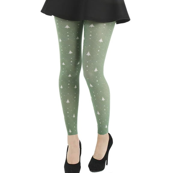 Christmas tree green patterned footless tights for all women