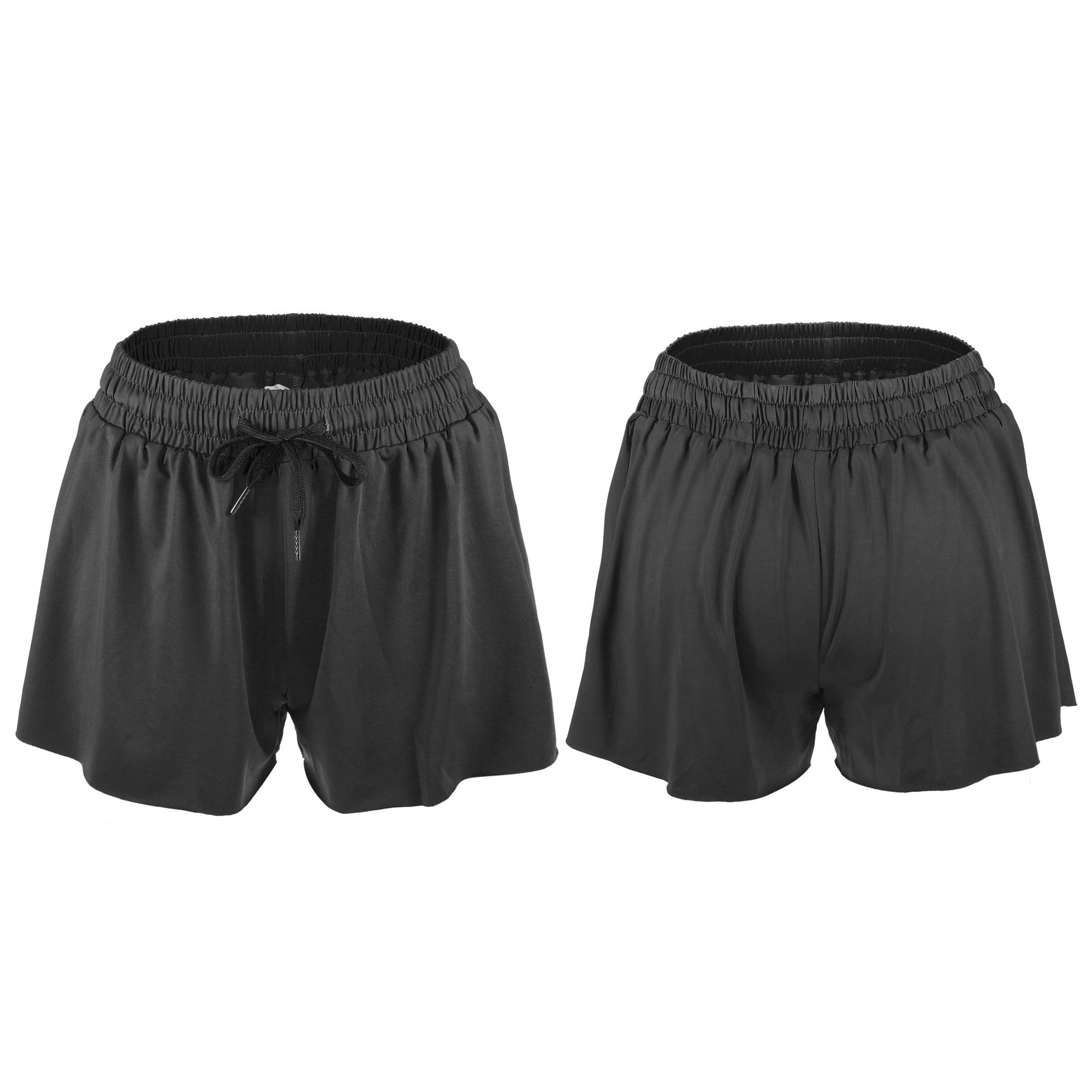 Unique Bargains 1Pcs Women Flowy Running Shorts Casual High Waisted Workout Shorts L Black