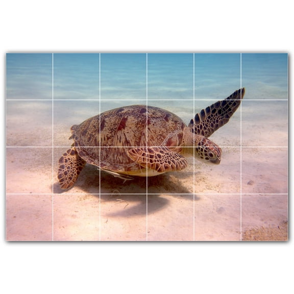 Picture-Tiles.com: Turtle Ceramic Tile Wall Mural WAL501054-64XL. 72"W x 48"H using (24) 12" x 12" Ceramic Tiles-Satin Finish