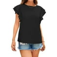 thumbnail image 3 of Youyipin Womens Tops Ruffle Short Sleeve Cute Crew Neck Bacis T Shirts Casual Blouses Summer Tops For Women, 3 of 8