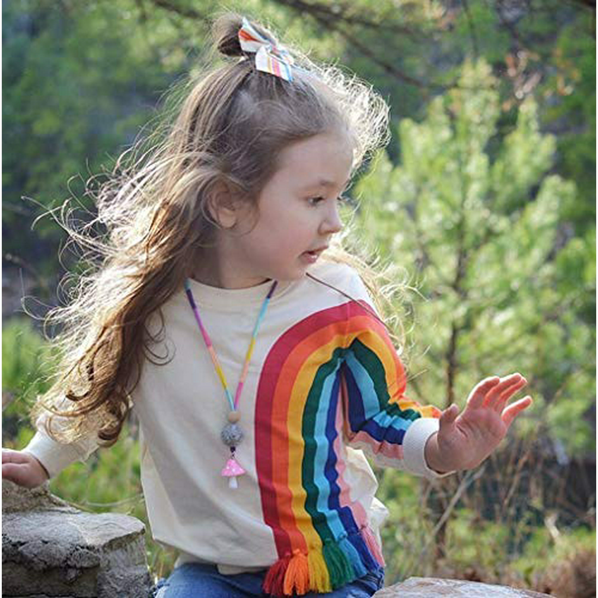Toddler Kids Baby Girl Boy Long Sleeve Tassel Rainbow Sweatshirt Casual Shirt Pullover Tops Beige 18 24 Months Walmart