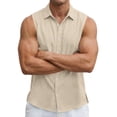 thumbnail image 4 of Neewe Men's Hawaiian Sleeveless Linen Button Up Shirt Turndown Collar Beach Shirt Tank Top Basic Solid Shirt Vest-Beige M, 4 of 7