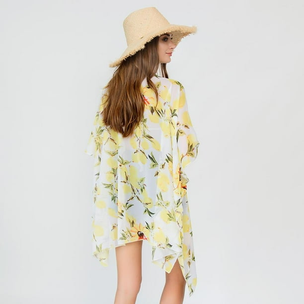 o Mujer Beach Suelto Frente abierto Kimono Traje de blanco Colcomx Cárdigan tipo kimono de playa