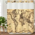 thumbnail image 3 of Beige Map No Hook Shower Curtain Waterproof, Bathroom Curtains with Snap in Liners and See Through Top Window, Retro Farmhouse Abstract Illustration Art Hotel Style Bathtub Curtains Shower 72"Wx72"L, 3 of 8