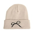 thumbnail image 2 of absanyy Women's Beanie - Trendy Bow Embroidery, Size M, Beige - Warm for Fall Winter, Soft Stretchy, Stylish Gift for Fashion Lovers, 2 of 3