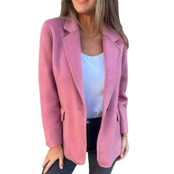 comerut Winter Women Coat Single Button Closure Long Sleeves Pure Color Turn-down Collar Loose Mid Length Warm Shopping Commuting Jacket