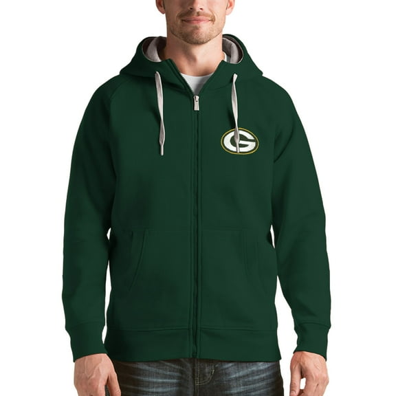 Men's Antigua Green Green Bay Packers Victory Full-Zip Hoodie