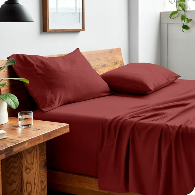 Bare Home Washed Sheet Set - Premium 1800 Collection - Deep Pocket - 4 Piece - Queen, Rosewood