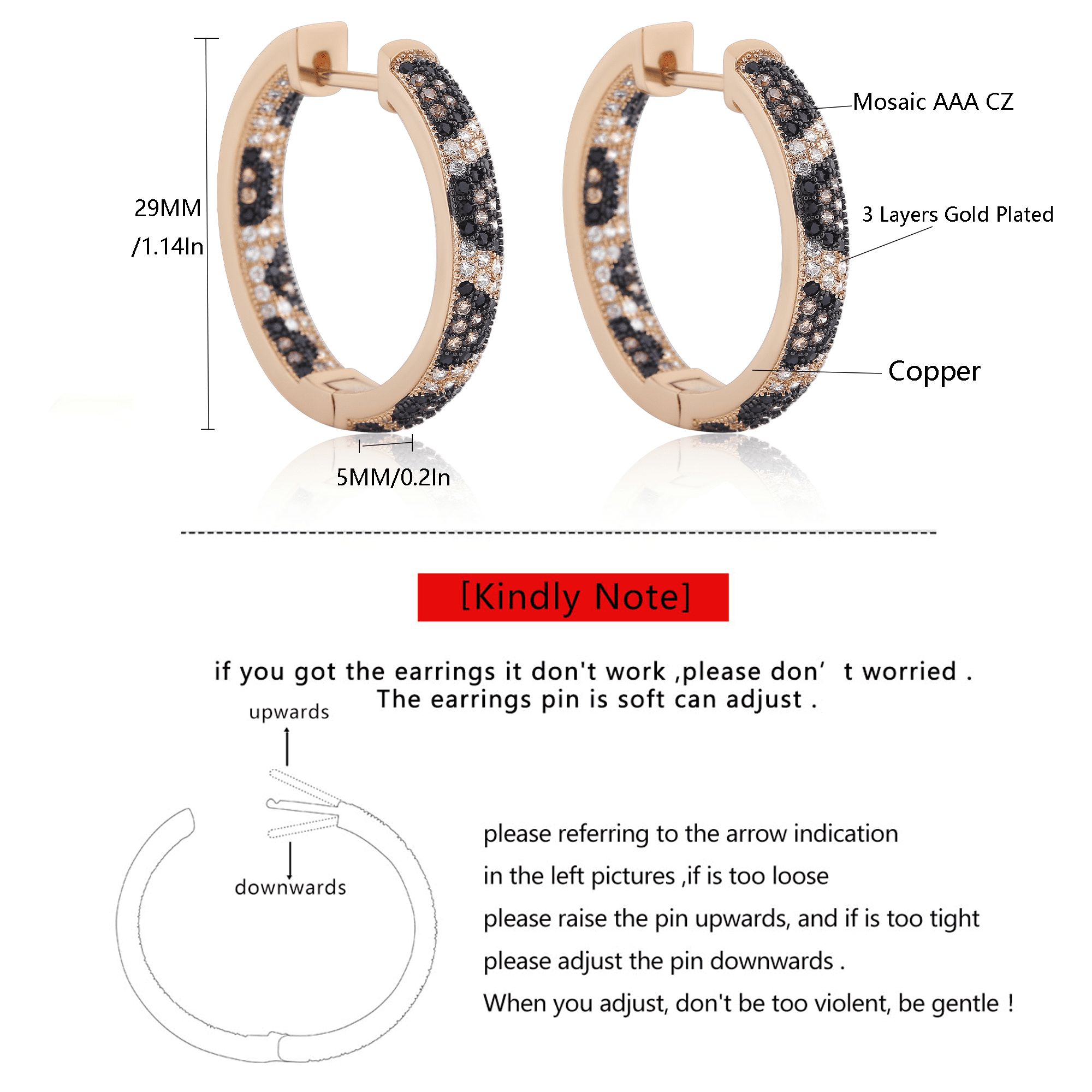 Z ZACHÉ Dainty Animal Leopard Print Earrings Cubic Zirconia 18k Gold Plated Women Hoop Earrings Chunky Circle Huggie Earrings