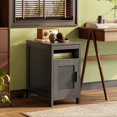 thumbnail image 3 of Narrow Night Stand Set of 2 with Charging Station and Rattan Cabinet for Small Spaces, Black, 3 of 8