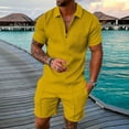 thumbnail image 2 of LISTHA Summer men short sets outfits 2 Piece Short Sleeve Polo Shirt Shorts Set men short sets outfits Casual Sport Suit Yellow 2XL, 2 of 6