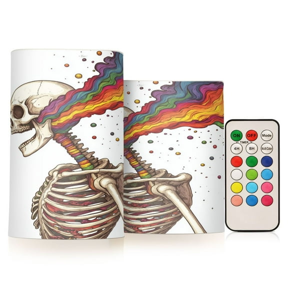 Yayeee Flameless Candles with Remote Flickering Battery Operated Multi Color Changing, Colorful Skeleton