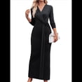 thumbnail image 2 of Vestido de Noche Fruncido para Mujer, de Larga, Ajustado, con Abertura y Escote en V, Liso, con Cintura , , para Otoño. Negro XL, 2 of 9