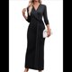 thumbnail image 2 of Vestido de Noche Fruncido para Mujer, de Larga, Ajustado, con Abertura y Escote en V, Liso, con Cintura , , para Otoño. Negro XL, 2 of 9