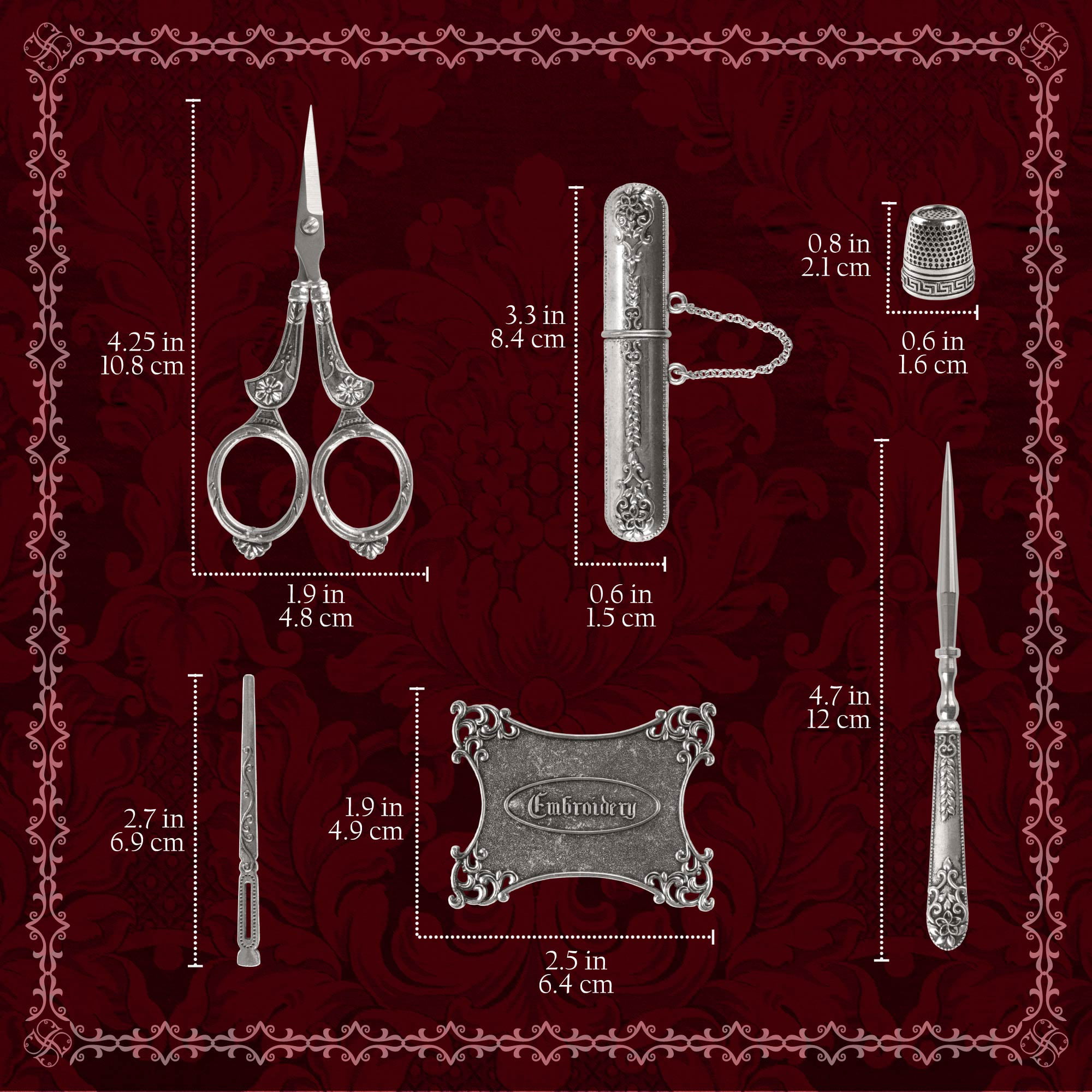  Embroidery Kits Include 2 Pairs Vintage Scissors, Sewing Needle  Case, Thimble, Threader, European Style Complete Sewing Kit for Embroidery,  Needlework (Red Copper) : Arts, Crafts & Sewing