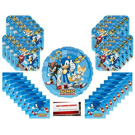 Sonic the Hedgehog Party Supplies Bundle Pack for 16 (with 18 Inch Balloon Plus Party Planning Checklist by Mikes Super Store)