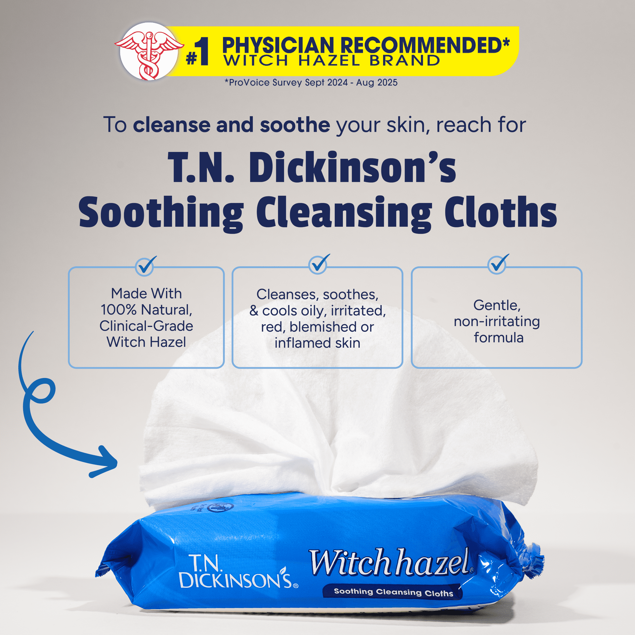 (2 pack) T.N. Dickinson's Witch Hazel Cleansing Cloths, 25 Count