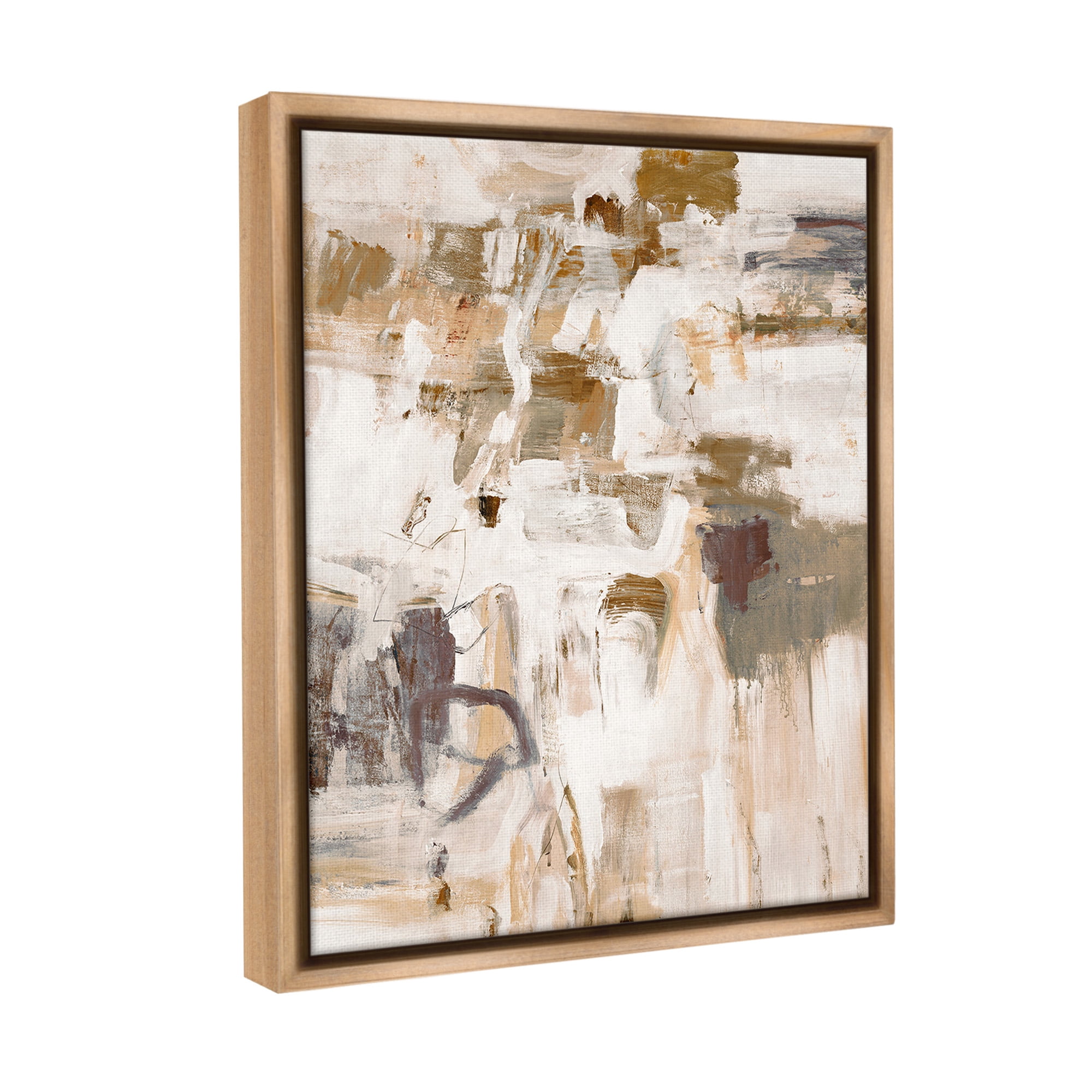 Stupell Industries Beige Abstract Pattern Abstract Painting Brown Floater Framed Canvas Art Print Wall Art, 25 x 31