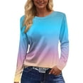 thumbnail image 2 of Lumtrix Women Side Split Sweatshirt Fall Crewneck Long Sleeve Shirts Casual Print Pullover Tops Fashion Loose Tunic Light Blue XL, 2 of 5