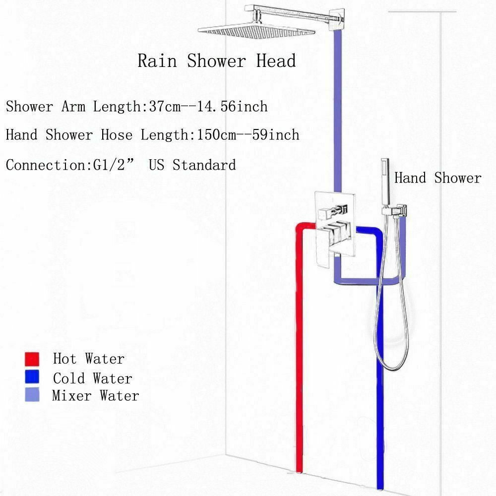Zovajonia Matte Black Shower System 12 Inches Shower Faucet Set,  Rain Shower Head with Handheld Spray Bathroom Ceiling Mount Shower Fixtures