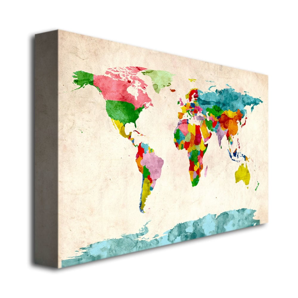 Trademark Art "Watercolor World Map" Canvas Art by Michael Tompsett