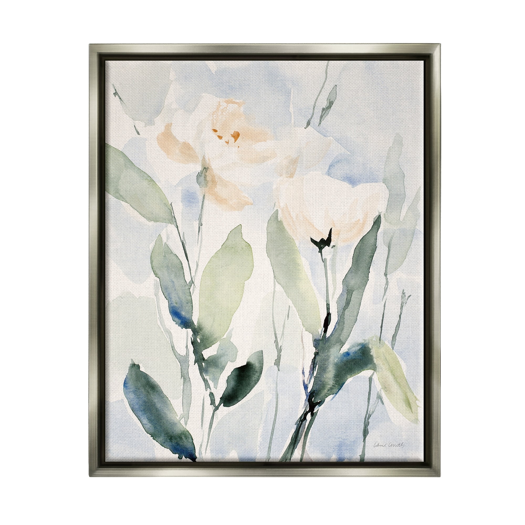 Stupell Industries Traditional White Flower Blossoms Watercolor Detail Painting Luster Gray Floating Framed Canvas Print Wall Art, Design by Lanie Loreth