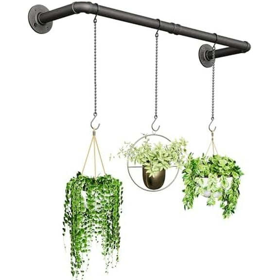 Plant Haning Rod, Hanging Planters for Indoor Plants with 3 Chains, Wall Plant Hanging Bar for Window Celling, 38.2 Inch, Metal Black, Pots Not Included
