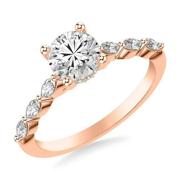 1.50 Ct Round & Marquise Cut Created Diamond 14K Rose Gold Plated Solitaire With Accents Ring