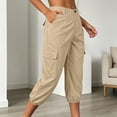 thumbnail image 2 of Kvture Womens Cargo Capris Pants Elastic Waist Hiking Pants Summer Casual Holiday Pants with Pockets Khaki Pant M, 2 of 9