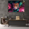 thumbnail image 5 of Mudket Framed leopard in Pink & Green Jungle Leaves Canvas Wall Art, Colorful Leopard Print Wall Decor, Tropical Jungle Wall Art Ready to Hang - 12"L x 8"W, 5 of 10
