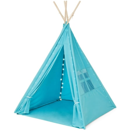 Best Choice Products 6ft Kids Cotton Canvas Indian Teepee Playhouse Sleeping Dome Play Tent w/ Lights, Carrying Bag, Mesh Window -
