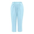 thumbnail image 3 of Dpytoraw Women Solid Pants High Waisted Wide Leg Pants Fashion Drawstring Elastic Trousers Comfy Straight Leg Long Pants With Pockets Women's Casual Pants For Summer Travel Light Blue XXL, 3 of 4