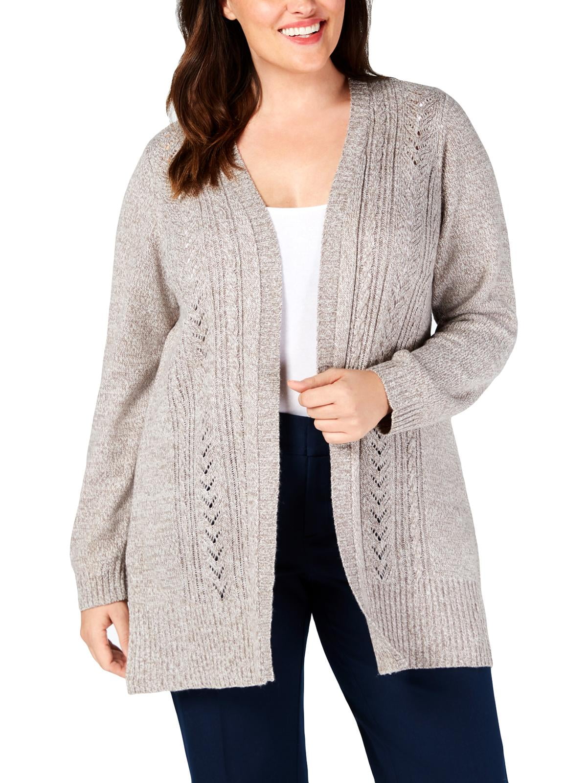 Karen Scott Womens Plus Marled Open Front Cardigan Sweater