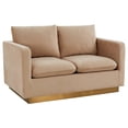 thumbnail image 4 of LeisureMod Loveseat Upholstered in Velvet with Brushed Gold Stainless Steel Base and Removable Cushions for Modern Home, Living Room, Offices Nervo Collection in Beige, 4 of 8
