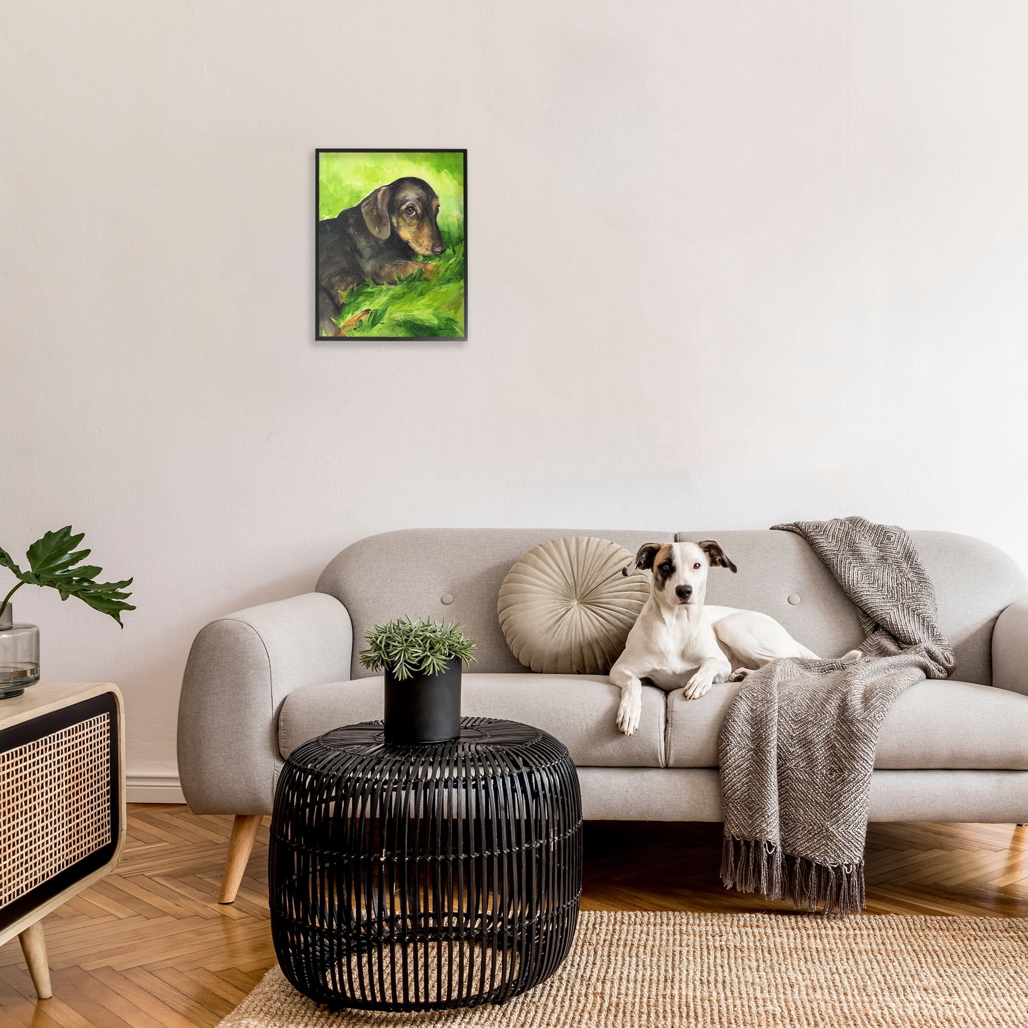 Stupell Industries Dachshund Relaxing in Grass Animals & Insects Painting Black Framed Art Print Wall Art, 16 x 20