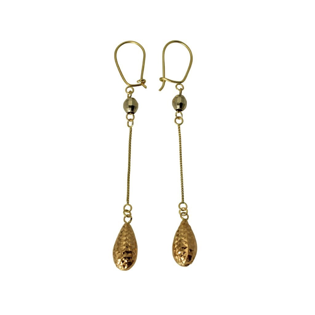 14K Real Yellow White Rose 3 Color Gold Tear Drop Dangle Hanging Earrings