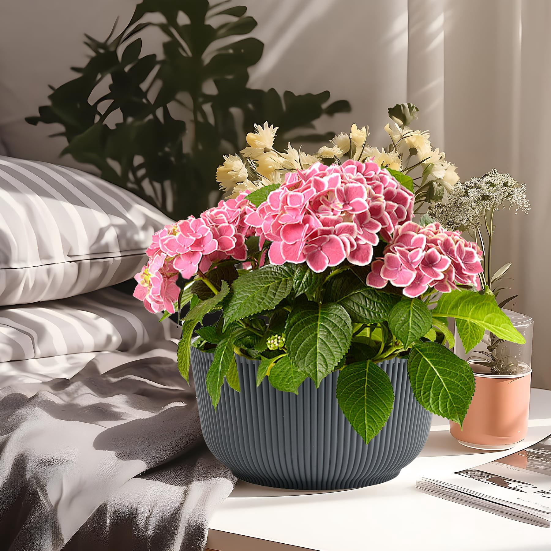 4 Inch Self Watering Plant Pots 6 Pack Small Indoor Planters for African Violets Succulents Durable White Plastic Gardening Containers