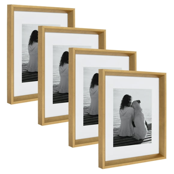 Kate and Laurel Calter Modern Wall Picture Frame Set, Gold 11x14 Matted to 8x10 , Pack of 4