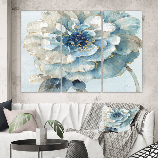 Designart - Fleur Aquarelle Indigold II - Uvre sur Toile de Ferme