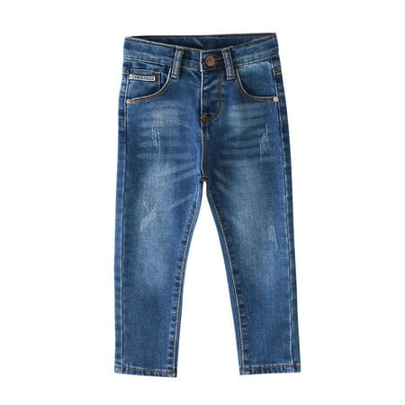Zkozptok Boys' and Toddler Pull on Denim Jeans Elastic Waist Straight Leg Baggy Pants Trendy Distressed Clothes