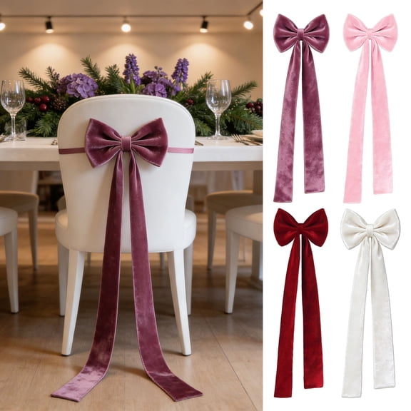 Dserhfy Chair Sash Bow Reusable Chair Back Velvet Bow Universal Wedding Events Banquet Anniversary Bridal Banquet Party Dining Chair Cover Decoration