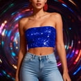 thumbnail image 5 of Sequin Tube Tops for Women Strapless Sparkly Glitter Bandeau Cropped Party Club Outfits Off Shoulder Blouses (Free Size, Blue), 5 of 7
