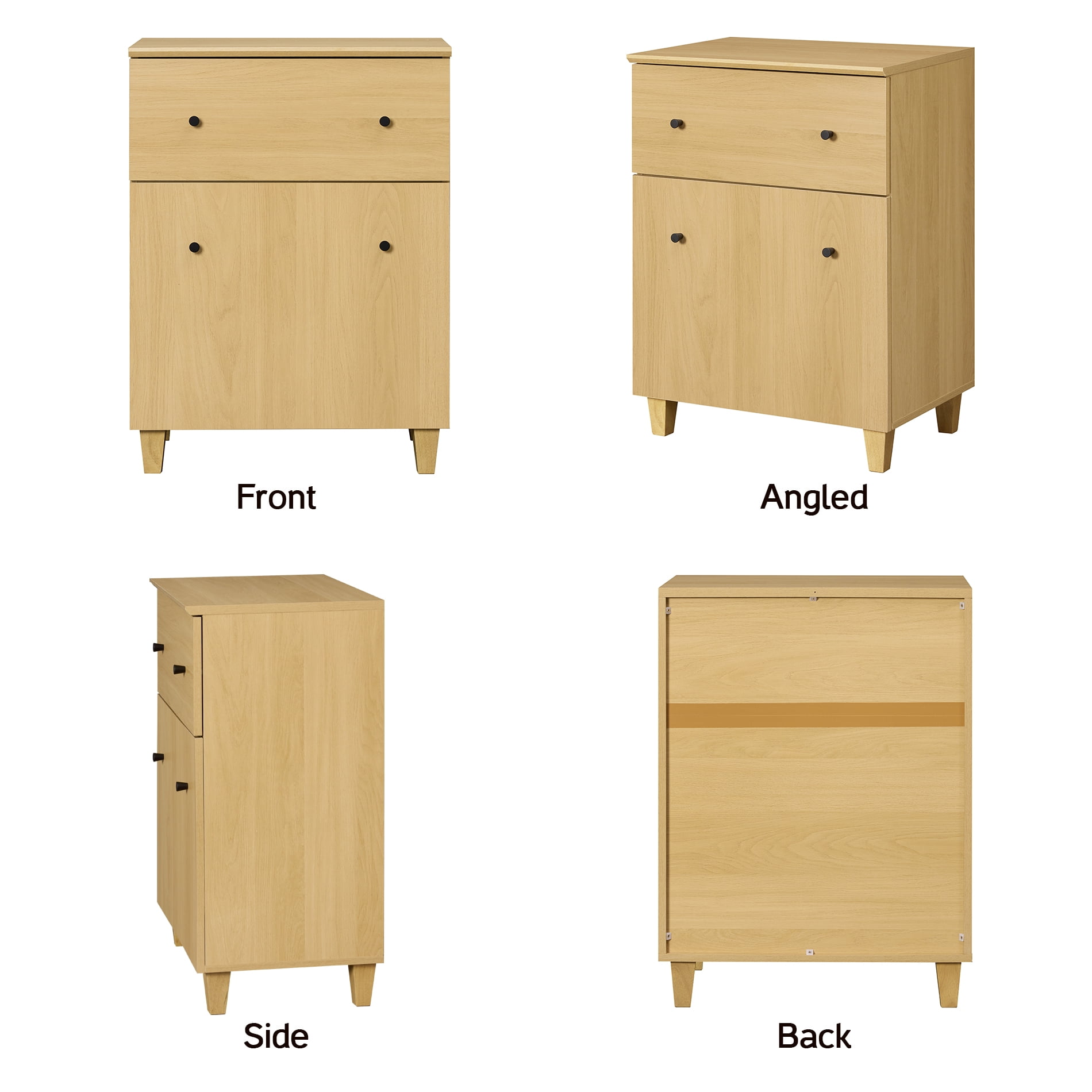 Modern End Table with Drawer and Cabinet, Large Side Table with Adjustable Storage Shelf, Wooden Nightstand for Living Room, Oak