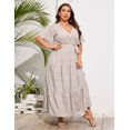 thumbnail image 6 of Plus Size Wedding Guest Maxi Dresses for Curvy Women, Summer Casual Floral Long Party Sundress with 3/4 Sleeve, 6 of 9