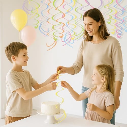 Pastel Paper Swirl Decorations, 48-Piece Hanging Ceiling Streamers for Birthday Party, Spring, Bridal Shower, Gender Reveal, Wedding, or Everyday Celebration Decorations